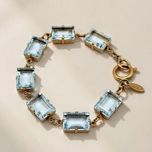 Vintage Catherine Popesco Gold Tone Blue Crystal Bracelet –Emerald Cut Link 7.5”